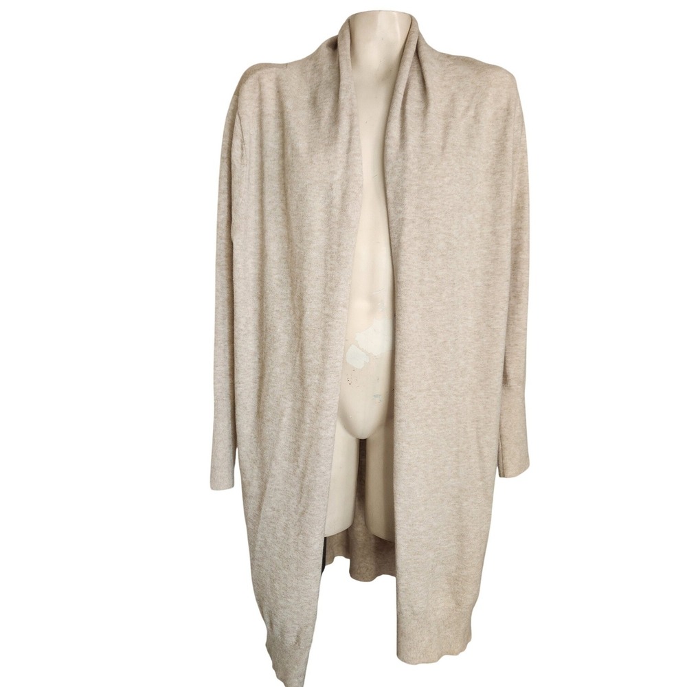Leith Womens Medium Oatmeal Beige Open Front Longline Draped Cardigan Sweater